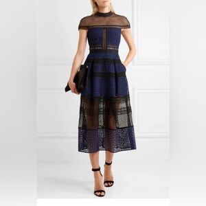 Self-Portrait Blue and Black Midi Dress